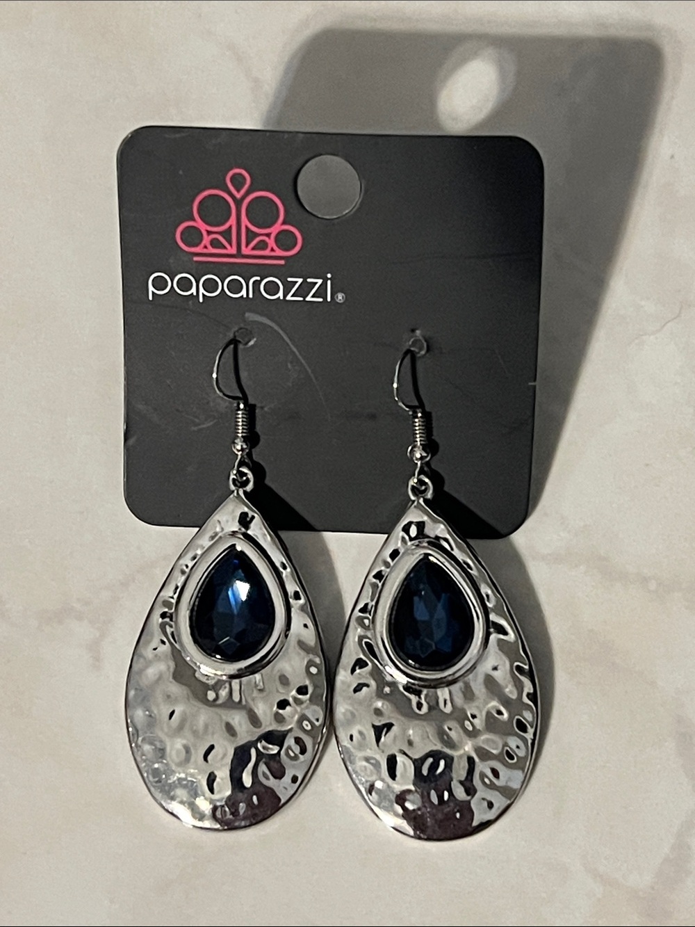 Paparazzi Silver-Tone Earrings with Deep Blue Teardrop Stones